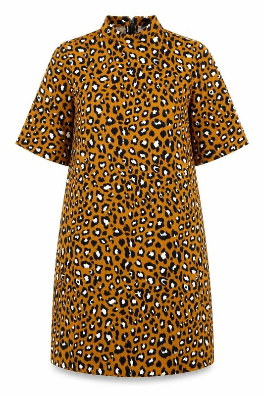 Very Womens Brown Animal Print Viscose A-Line Size 12 Round Neck Zip