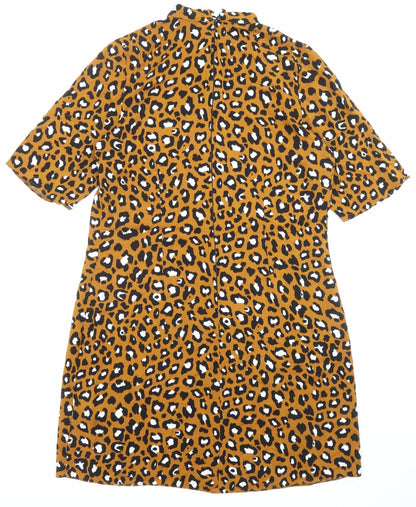 Very Womens Brown Animal Print Viscose A-Line Size 12 Round Neck Zip