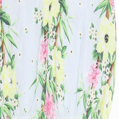 French Connection Womens Blue Floral Viscose Mini Size 12 V-Neck Zip