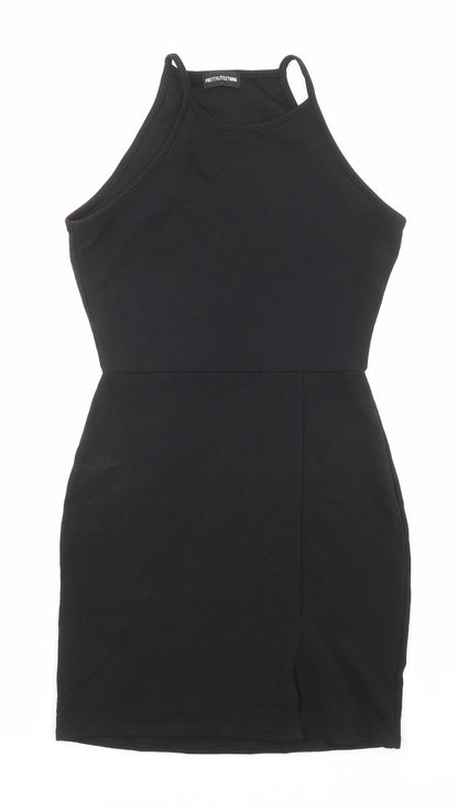 PRETTYLITTLETHING Womens Black Polyester A-Line Size 12 Crew Neck Pullover