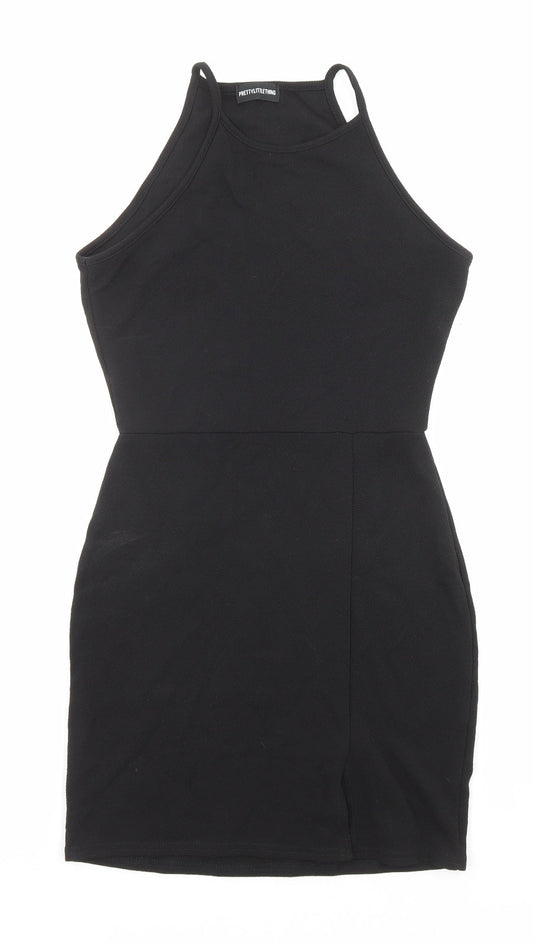 PRETTYLITTLETHING Womens Black Polyester A-Line Size 12 Crew Neck Pullover