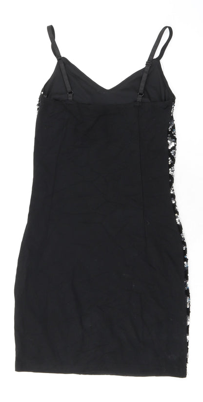 Quiz Womens Silver Geometric Polyester Bodycon Size 6 V-Neck Zip - Sequins