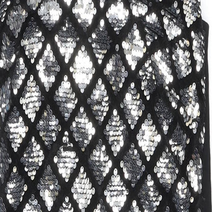 Quiz Womens Silver Geometric Polyester Bodycon Size 6 V-Neck Zip - Sequins