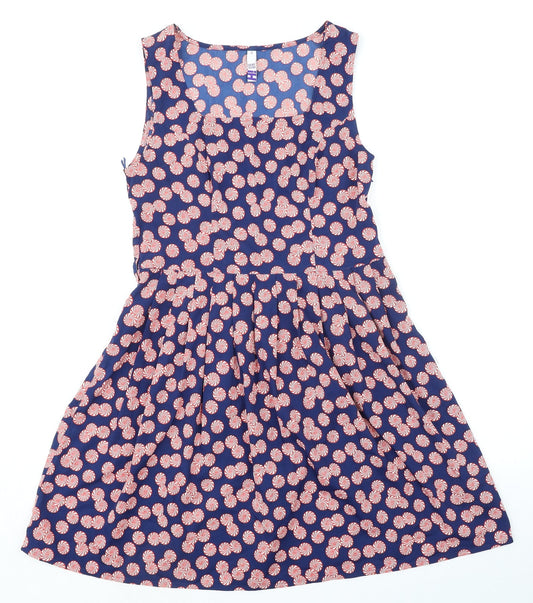 Debenhams Womens Blue Geometric Polyester Fit & Flare Size 12 Square Neck Zip