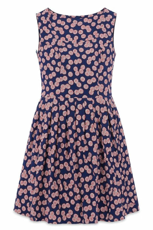 Debenhams Womens Blue Geometric Polyester Fit & Flare Size 12 Square Neck Zip