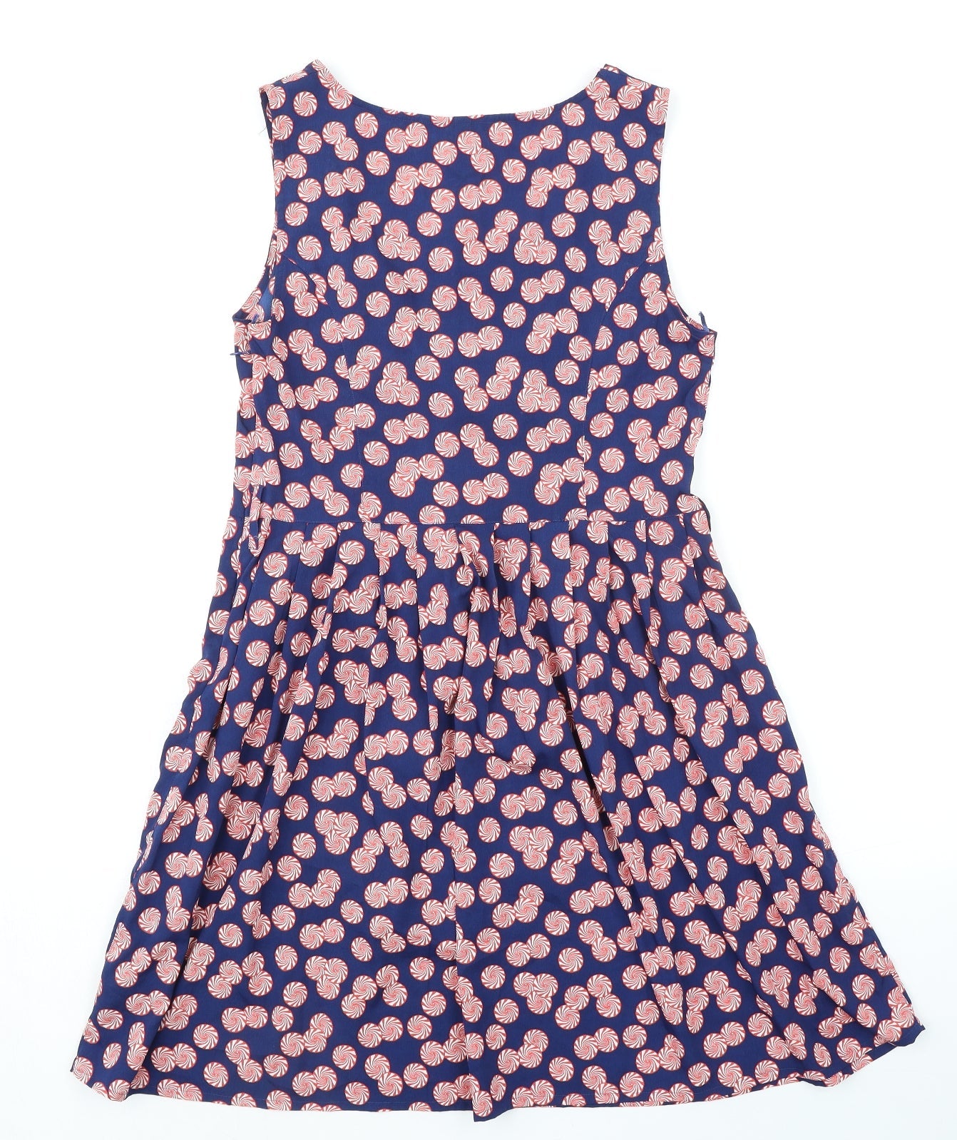 Debenhams Womens Blue Geometric Polyester Fit & Flare Size 12 Square Neck Zip