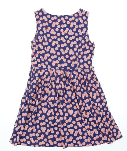 Debenhams Womens Blue Geometric Polyester Fit & Flare Size 12 Square Neck Zip