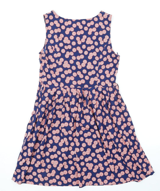 Debenhams Womens Blue Geometric Polyester Fit & Flare Size 12 Square Neck Zip