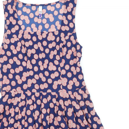 Debenhams Womens Blue Geometric Polyester Fit & Flare Size 12 Square Neck Zip