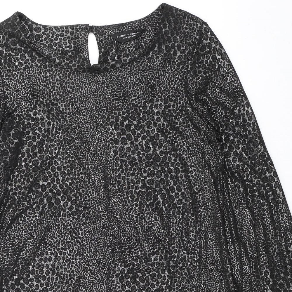 Dorothy Perkins Womens Black Animal Print Polyester Shift Size 14 Boat Neck Pullover - Flute Sleeves