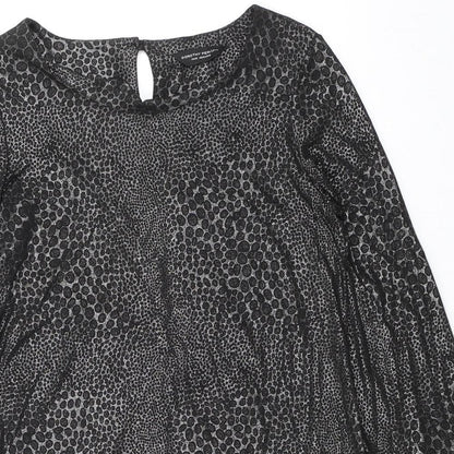 Dorothy Perkins Womens Black Animal Print Polyester Shift Size 14 Boat Neck Pullover - Flute Sleeves