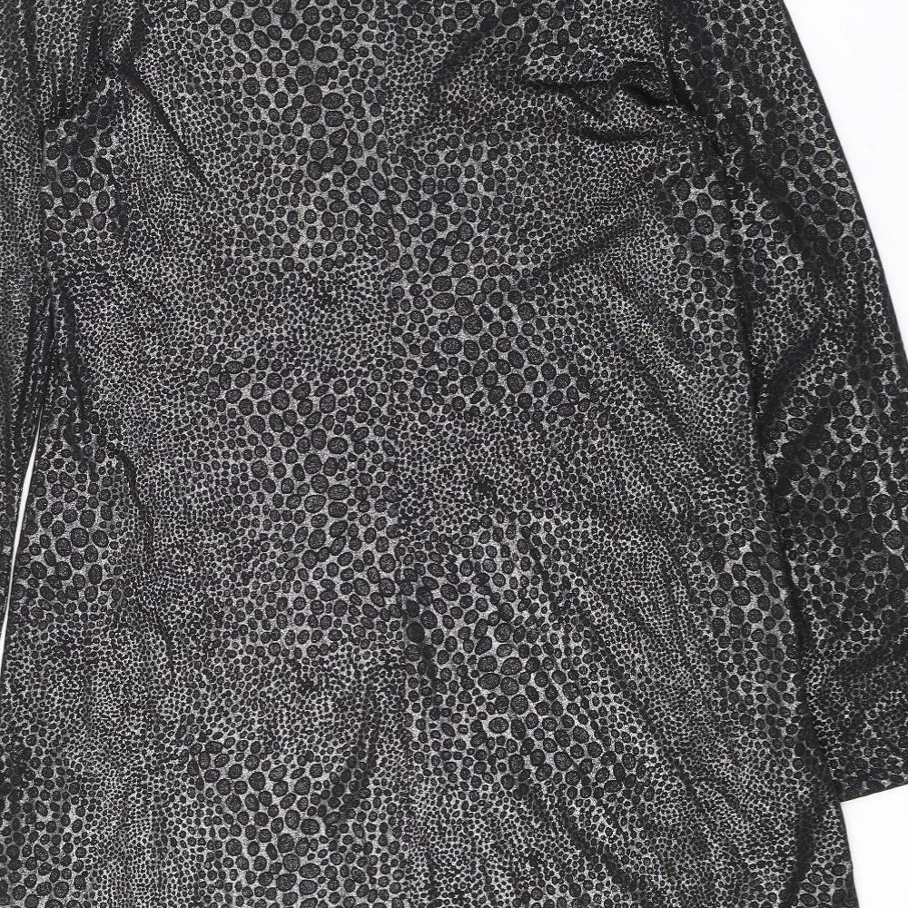 Dorothy Perkins Womens Black Animal Print Polyester Shift Size 14 Boat Neck Pullover - Flute Sleeves