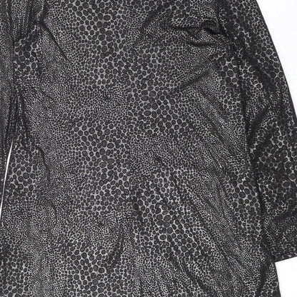 Dorothy Perkins Womens Black Animal Print Polyester Shift Size 14 Boat Neck Pullover - Flute Sleeves