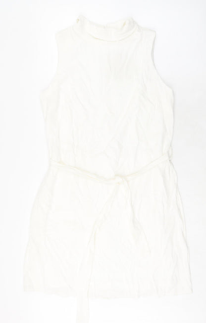 Disdress Womens Ivory Polyester Shift Size 14 Collared Zip - Belted