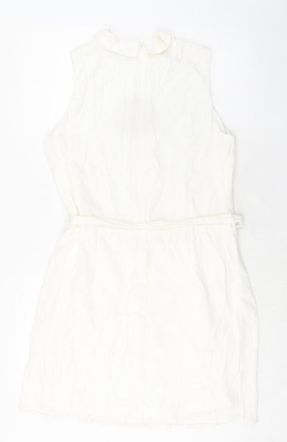 Disdress Womens Ivory Polyester Shift Size 14 Collared Zip - Belted