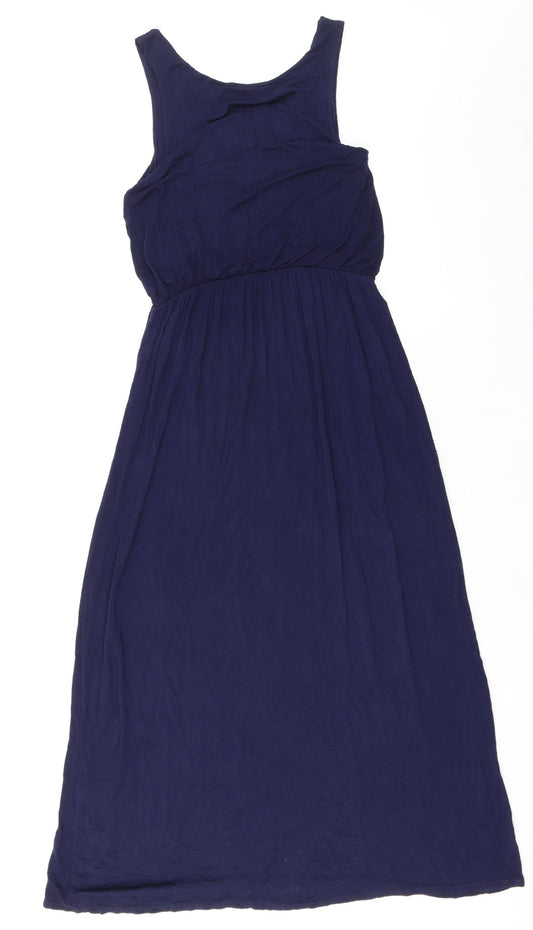 Voulez-Vous Womens Blue Viscose Maxi Size M Scoop Neck Pullover - Elasticated Waist