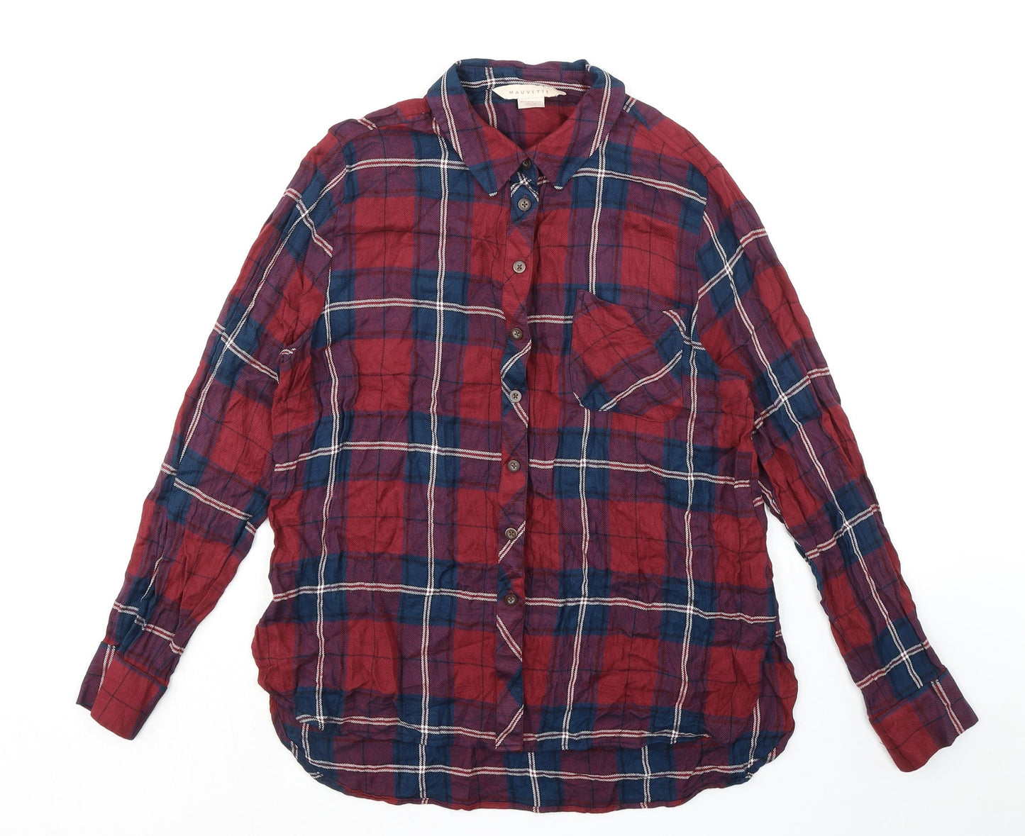 Mauvette Womens Red Plaid Viscose Basic Button-Up Size 12 Collared - Pocket