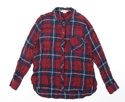 Mauvette Womens Red Plaid Viscose Basic Button-Up Size 12 Collared - Pocket
