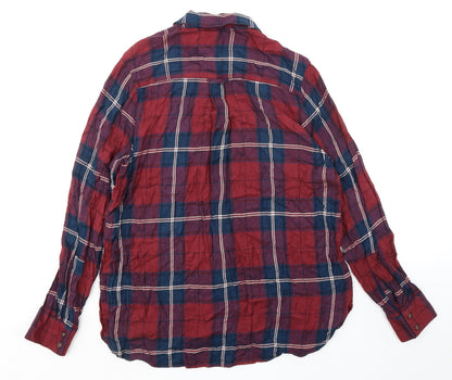 Mauvette Womens Red Plaid Viscose Basic Button-Up Size 12 Collared - Pocket