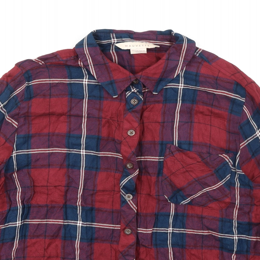 Mauvette Womens Red Plaid Viscose Basic Button-Up Size 12 Collared - Pocket