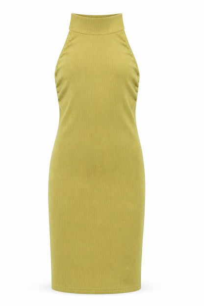 PRETTYLITTLETHING Womens Green Polyester Bodycon Size 8 Halter Button - Ribbed Backless
