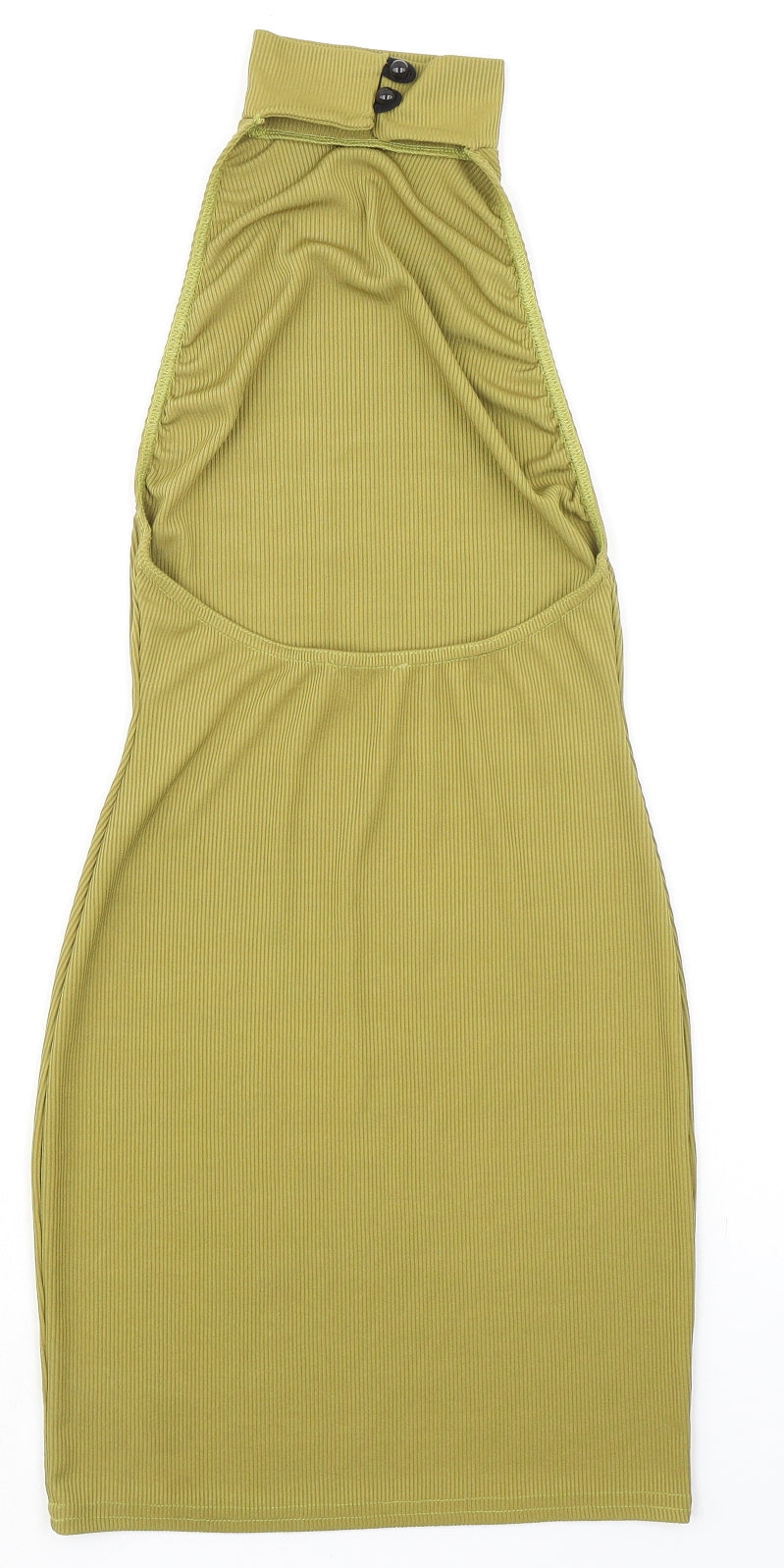 PRETTYLITTLETHING Womens Green Polyester Bodycon Size 8 Halter Button - Ribbed Backless