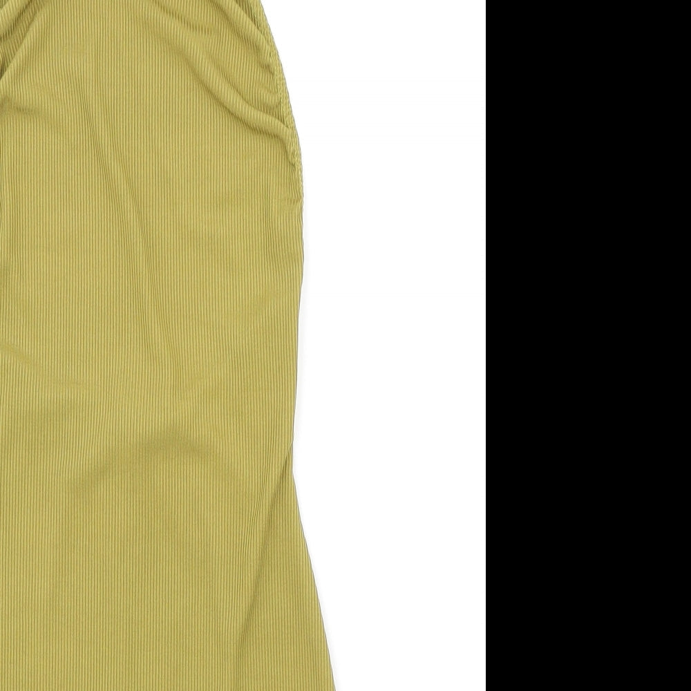 PRETTYLITTLETHING Womens Green Polyester Bodycon Size 8 Halter Button - Ribbed Backless