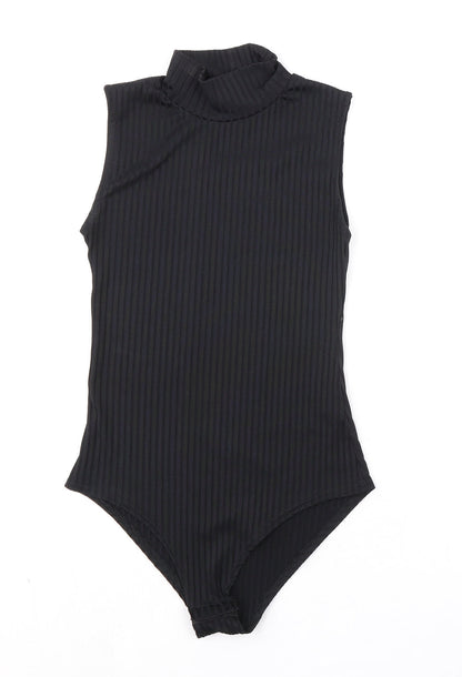 Parisian Collection Womens Black Polyester Bodysuit One-Piece Size 10 Snap - Ribbed
