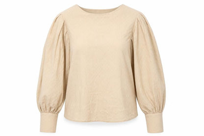 Miss Ronn Womens Beige Cotton Basic Blouse Size 14 Round Neck - Textured