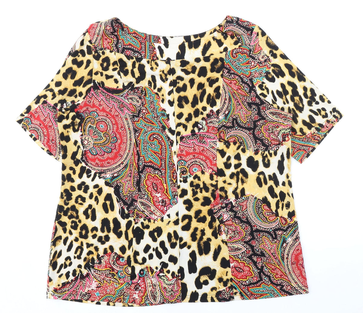 George Simonton Womens Multicoloured Animal Print Polyester Basic Blouse Size L Boat Neck