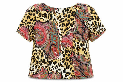 George Simonton Womens Multicoloured Animal Print Polyester Basic Blouse Size L Boat Neck