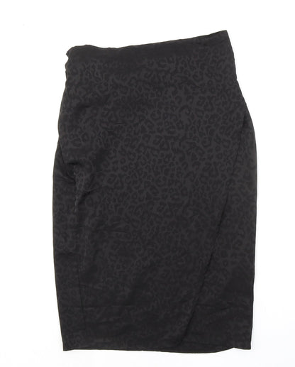 Parallel Lines Womens Black Animal Print Polyester Wrap Skirt Size M Tie