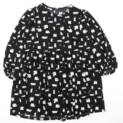 New Look Womens Black Geometric Polyester Fit & Flare Size 14 Round Neck Pullover