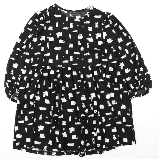 New Look Womens Black Geometric Polyester Fit & Flare Size 14 Round Neck Pullover