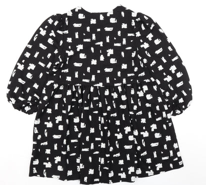 New Look Womens Black Geometric Polyester Fit & Flare Size 14 Round Neck Pullover