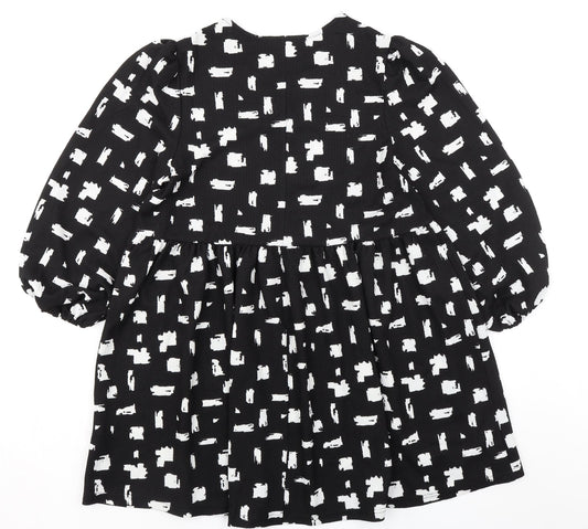 New Look Womens Black Geometric Polyester Fit & Flare Size 14 Round Neck Pullover