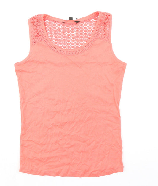 Bonmarché Womens Orange 100% Cotton Basic Tank Size 10 Round Neck - Crochet Detail