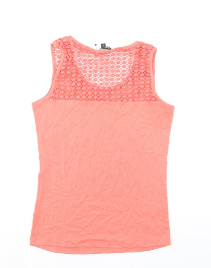 Bonmarché Womens Orange 100% Cotton Basic Tank Size 10 Round Neck - Crochet Detail