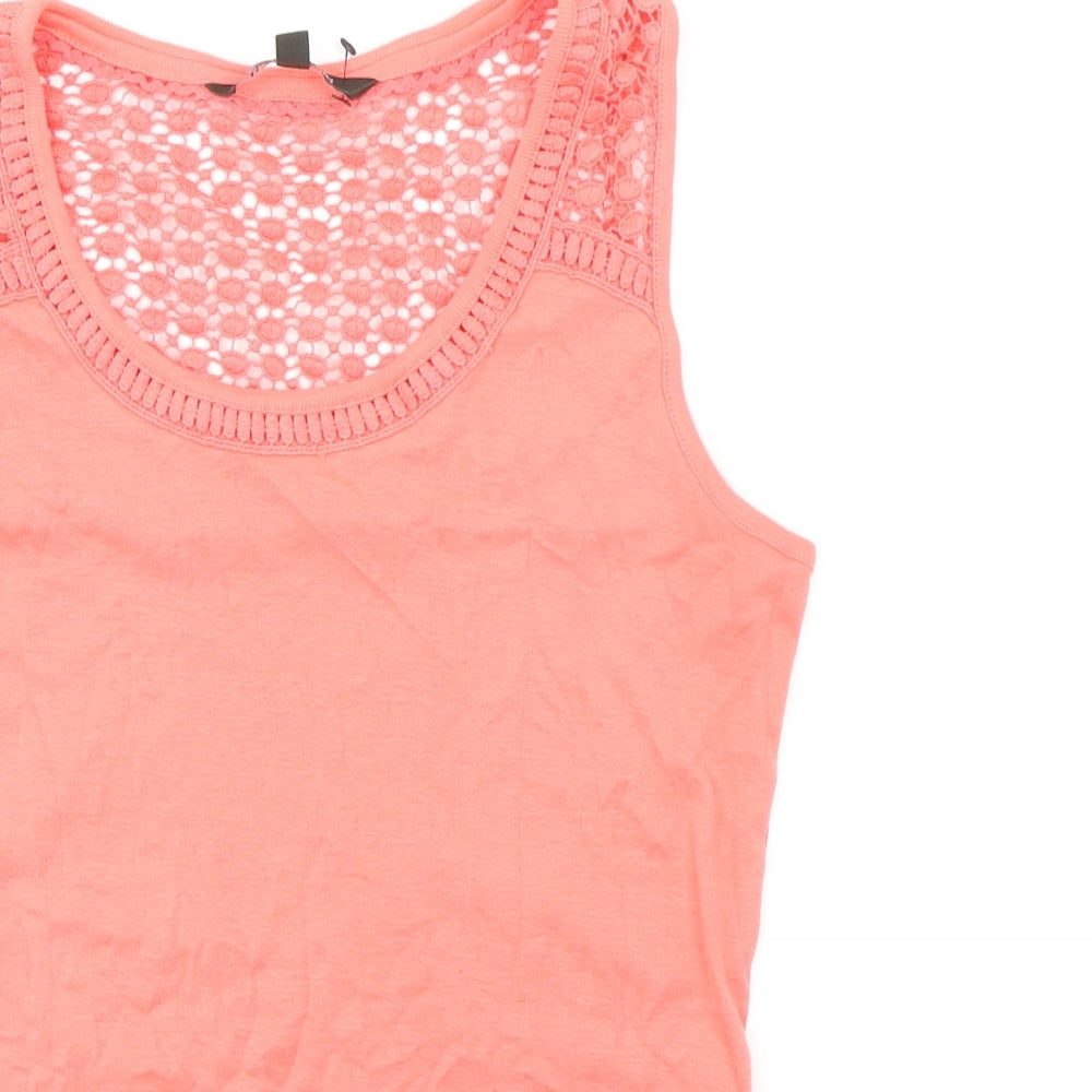 Bonmarché Womens Orange 100% Cotton Basic Tank Size 10 Round Neck - Crochet Detail