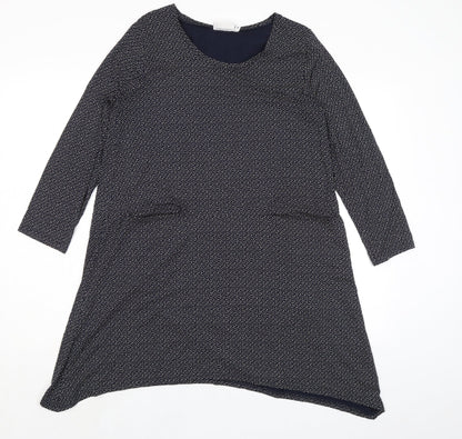 Masai Womens Blue Geometric Viscose A-Line Size M Boat Neck Pullover