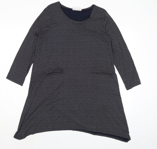 Masai Womens Blue Geometric Viscose A-Line Size M Boat Neck Pullover