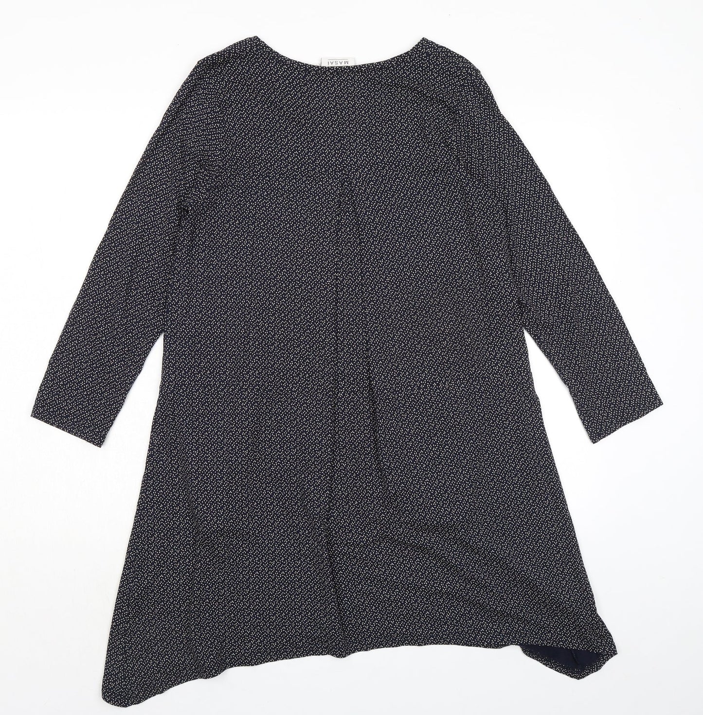 Masai Womens Blue Geometric Viscose A-Line Size M Boat Neck Pullover