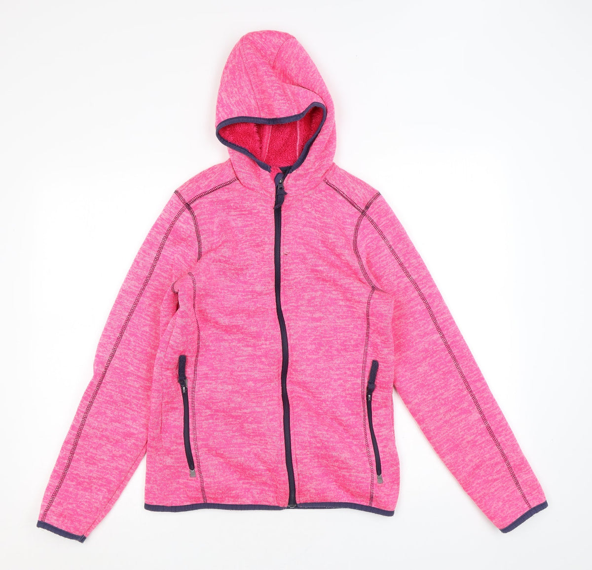 Additional front view of YFK girls’ pink jacket, size 12, years zip