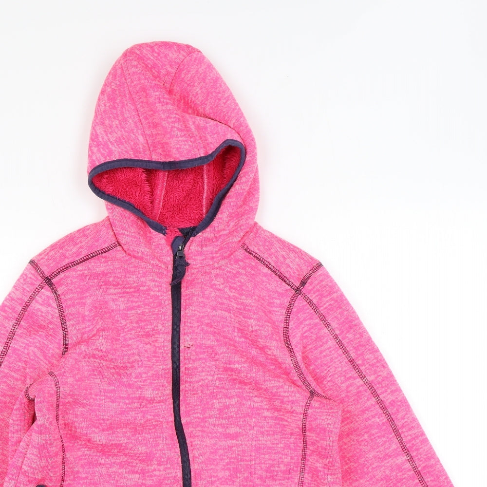 Close-up detail of YFK girls’ pink jacket, size 12, years zip