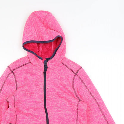 Close-up detail of YFK girls’ pink jacket, size 12, years zip