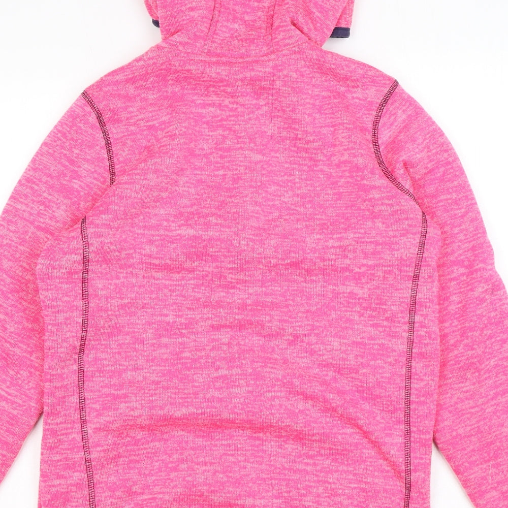 Brand and care label for YFK girls’ pink jacket, size 12, years zip