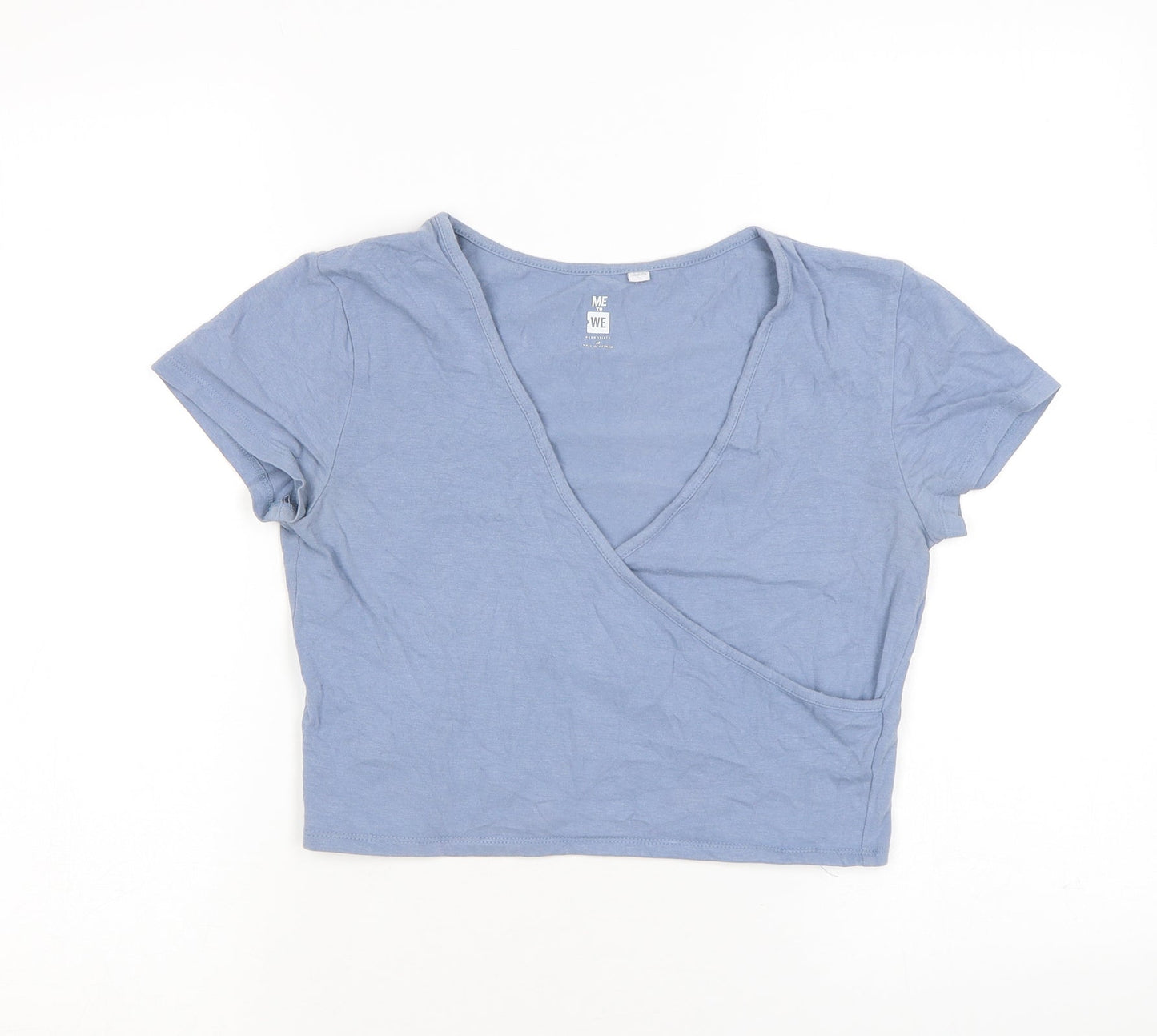 Me to We Womens Blue Cotton Basic T-Shirt Size M V-Neck - Cropped