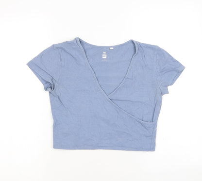 Me to We Womens Blue Cotton Basic T-Shirt Size M V-Neck - Cropped