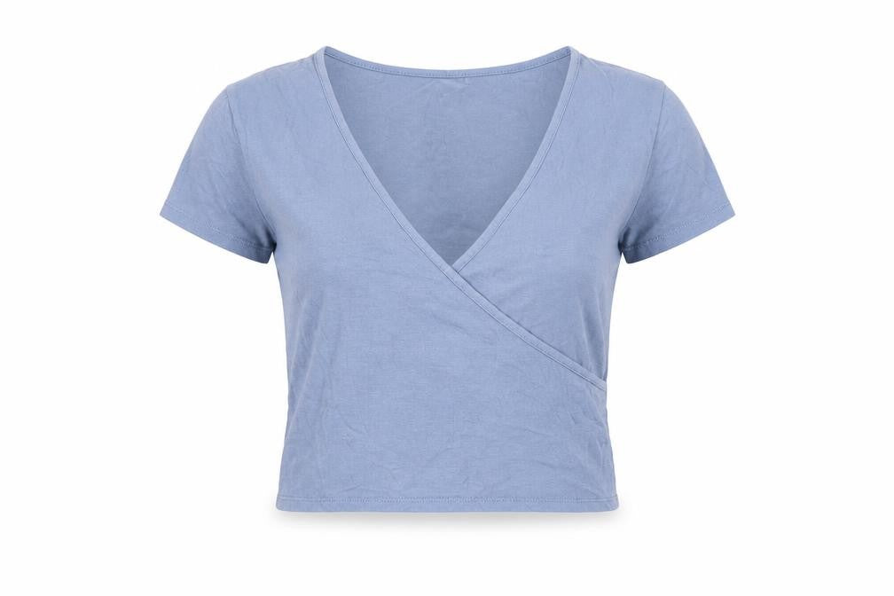 Me to We Womens Blue Cotton Basic T-Shirt Size M V-Neck - Cropped
