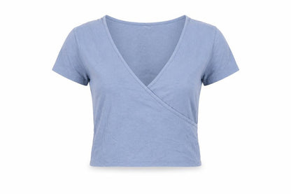 Me to We Womens Blue Cotton Basic T-Shirt Size M V-Neck - Cropped